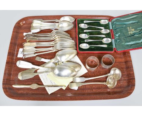 A Collection of Assorted Silver Flatware, including a part Victorian silver Fiddle pattern table-service, comprising: 3 table