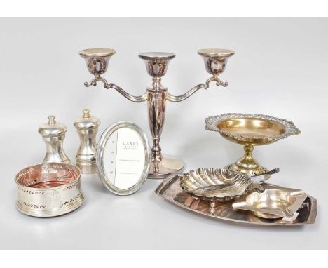 A Collection of Assorted Silver, comprising a silver-gilt pedestal bowl; an oval dish; a shell-shaped dish; an ashtray; a thr