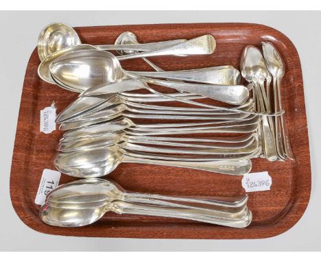 A Collection of George III and Later Silver Flatware, Old English pattern, some engraved with differing initials, comprising2