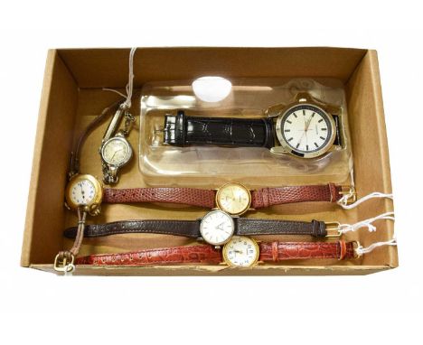 A Lady's 18 Carat Gold Enamel Dial Wristwatch, A Lady's Stainless Steel Tissot Wristwatch, Three Other Lady's Wristwatches by