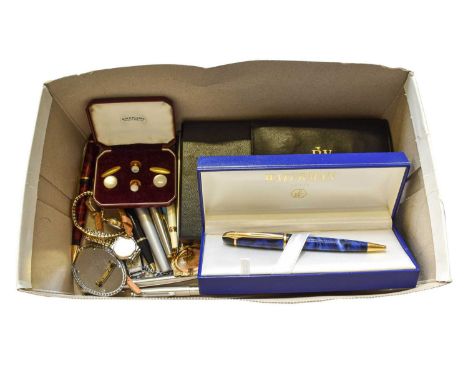 A Mont Blanc Leather Wallet, with Mont Blanc box and booklets, Raymond Weil Quartz Plated Wristwatch, with leather pouch, a L