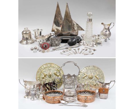 A Collection of Assorted Silver and Silver Plate, the silver including a Victorian silver cream-jug; a sauceboat and ladle; a