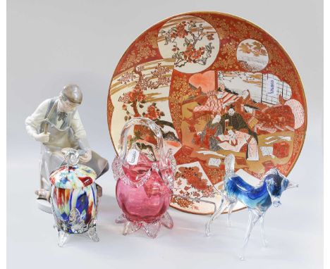 Two Japanese Kutani Chargers, Meiji Period, together with a Lladro figure of a cobbler and other collectables