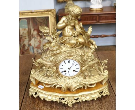 A French Gilt Metal Striking Mantel Clock, circa 1890, twin barrel movement striking on a bell, 38cm high