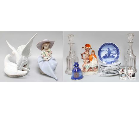 Lladro Porcelain Model, formed as a pair of Doves; together with a similar model of seated, Royal Copenhagen Christmas plates