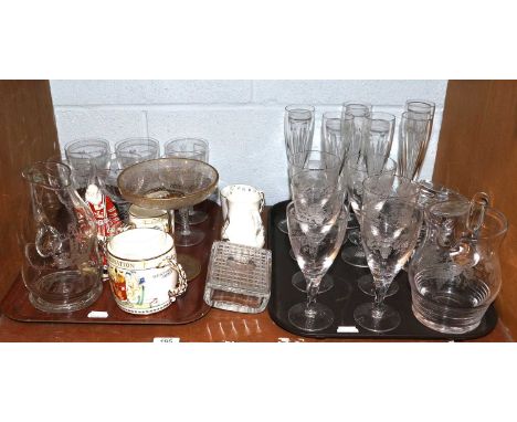 20th Century Glass, including champagnes, wines, jug, together with royal commemorative glass and ceramics for Elizabeth II, 