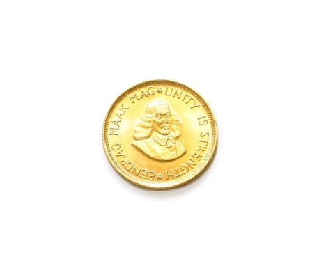 South Africa, 2 Rand 1976, (.917 gold, 22mm, 7.98g) obv. portrait of Jan Van Riebeeck 1/4 right, rev. prancing springbok, (KM