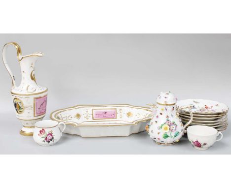 A Group of Continetal Porcelain 18th Century and Later, including a Paris basin and ewer, a Meissen jug and cover, eight simi