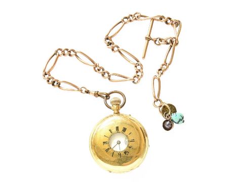 An 18 Carat Gold Half Hunter Pocket Watch, 1879, manual wound lever movement, enamel dial, case back with engraved family cre