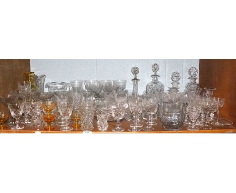 A Collection of Assorted Drinking and Other Glassware, including an Art Deco amber glass cocktail set, Swedish tumblers etche