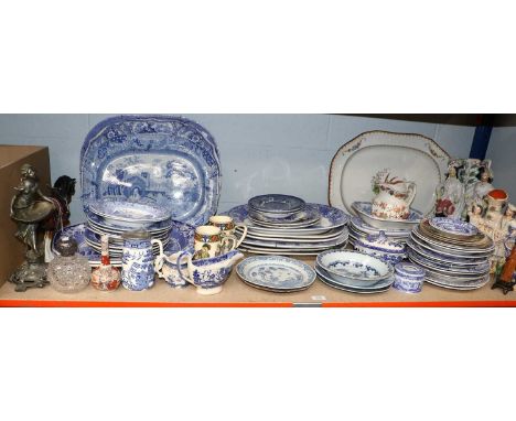 Three 18th Century Chinese Octagonal Plates Painted in Underglaze Blue with Figures, together with a similar English Delft bo