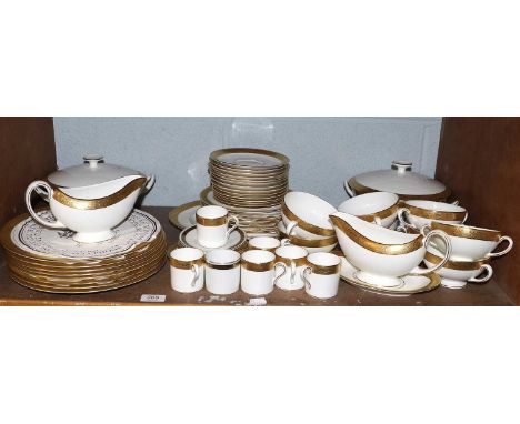 A Wedgwood "Ascot" Pattern Part Dinner Service, including tureens, sauceboats, soup bowls, coffee cans and saucers, etc. (one