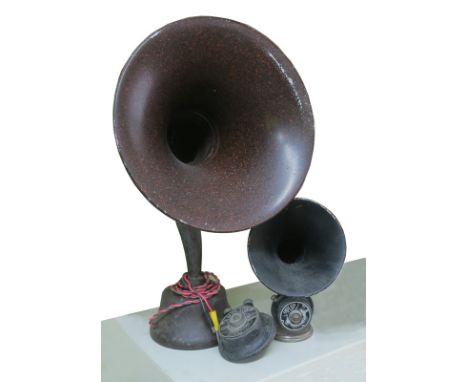 Amplion speakers, a 'Dragonfly' with AR 102 drive unit - the bell 5.5 in. diam; a larger Amplion speaker of conventional swan