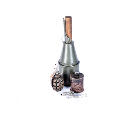 A Hungarian Anti-Tank stick Grenade, together with an F1 Limonka grenade and an RG42 grenade, all inert 