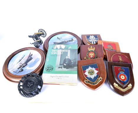 A collection of military related items, to include, wooden wall plaques for Royal Fusiliers, Royal Regiment of Artillery, 17t