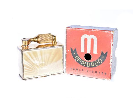 A 1950s McMurdo petrol table lighter, with gold enamel set on hallmarked silver body, dated Birmingham 1948 by Alexander Clar