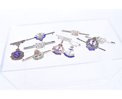 A selection of silver Naval sweetheart brooches, mainly all with enamel decoration, all marked Stering or Silver (9) 