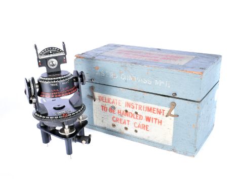 An Astro Compass MkII in fitted case, by The W.W. Boes Co, the fitted box with original stencils 
