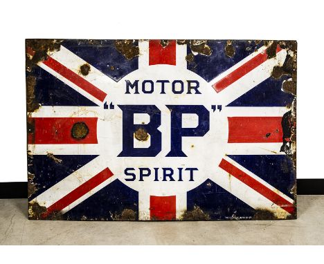 A large Motor 'BP' Spirit enamel sign, by The Falkirk Iron Co Ltd, with central name on Union flag background, 137cm x 92cm, 