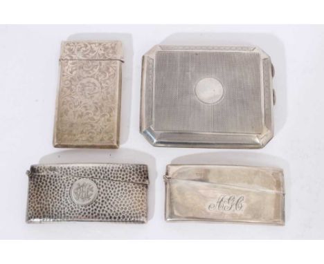 George V silver cigarette case of rectangular form with canted corners and engine turned decoration, (Birmingham 1926), maker