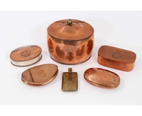 Late 19th/early 20th century copper tea caddy, of ovoid form with ball finial, 12cm high, together with four 19th century cop