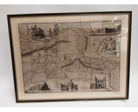 18th century engraving in glazed frame - map of Colchester - 'To the Society of Antiquary's in London, This Actual Survey of 