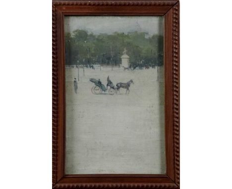 *Sir James Gunn (1893-1964) oil sketch on canvas board - a Paris carriage at the Pont d'Alexandre, 22cm x 13cm, unsigned, in 