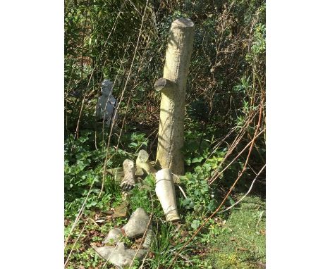 Antique carved marble sculpture base comprising two feet and detached calf beside a tree trunk on rectangular base, overall h