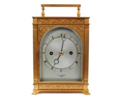 Fine quality late 19th/early 20th century Charles Frodsham mantel clock with eight day, twin fusee movement and engraved leve