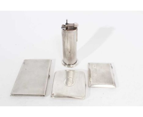 George VI silver cigarette case of rectangular form with engine turned decoration, (Birmingham 1937) together with two other 