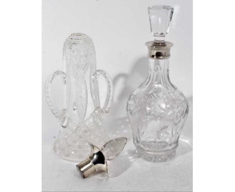Elizabeth II cut glass decanter with silver collar, (Birmingham 1969), maker C. J. Vander Ltd, 29.5cm in overall height, toge