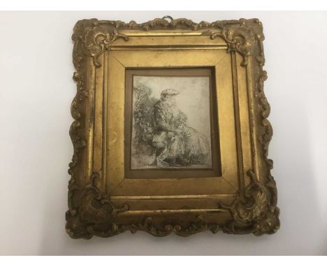 After Rembrandt - fine pen and ink sketch ‘Abraham caressing Isaac', after the engraving, 11 x 8cm, inscribed to rear 'from a