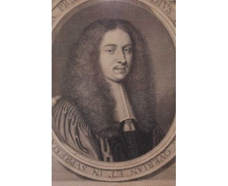 18th century black and white portrait engraving within an oval, in good maple veneered frame, 49cm x 41cm overallProvenance: 