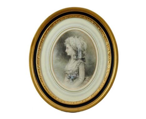 Attributed to John Downman (1750-1824) pencil and chalk, oval portrait of Miss Mary Cruickshank, daughter of James Cruickshan