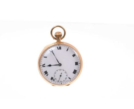 Gentlemen's Omega 18ct gold pocket watch with Omega button wind movement, signed and numbered 5483577, the circular white ena