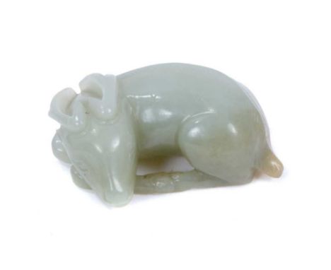 Chinese carved celedon jade figure of a deer, 5.5cm longCondition report: Good original condition