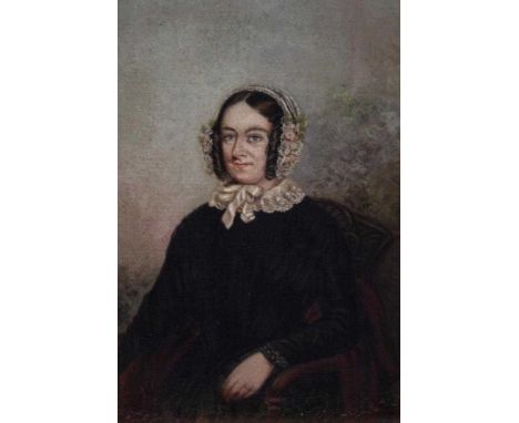 Victorian English School oil on canvas - portrait of a lady seated in a chair, in deep gilt frame, 18cm x 13cmProvenance: The