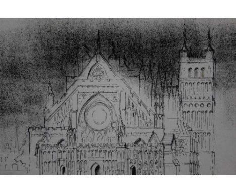 *John Piper (1903-1992) pen and ink drawing Exeter Cathedral, signed in pencil, inscribed and dated Oct 1959, 20.5cm x 26cm, 