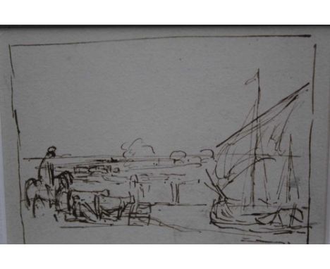 Thomas Churchyard (1798-1865) pen and ink sketch - On the banks of the Deben, 9.5cm x 13cm, in glazed frameProvenance: Proven