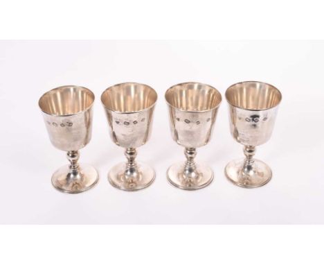 Set of four Elizabeth II silver goblets of inverted bell form, with knopped stem, raised on domed circular feet, (London 1971