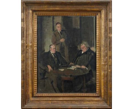 *Sir James Gunn (1893-1964) oil on canvas - 'First sketch for Conversation Piece, Belloc, Chesterton &amp; Baring. E. Grindla
