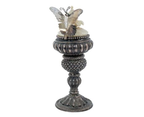 Robert Barley sculptural composition - Butterfly goblet, with white metal goblet and Eastern ivory finial, inverting to revea