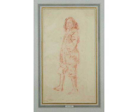 *Augustus John (1878-1961) red chalk sketch of a standing figure, 40cm x 22cm, in glazed gilt frame, sold together with a let