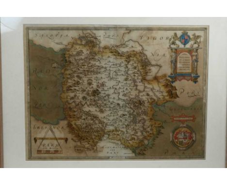 Saxton (Christopher), Frugiferi ac ameni Herefordiae Comitatus Deliniation Anno Dm 1577, [1579], engraved map, hand colouring