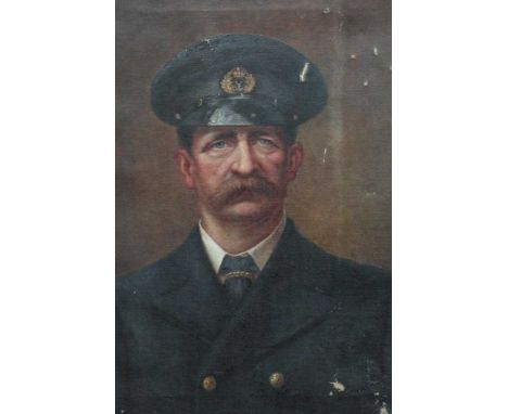John Randolph, Edwardian oil on canvas - portrait of a naval captain, signed and dated '08, unframed, 61cm x 51cmProvenance: 