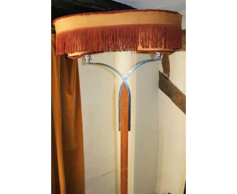 Stylish Art Deco oak and chrome standard lamp, with twin branches on square base, 185cm highProvenance: The Robert Barley Col