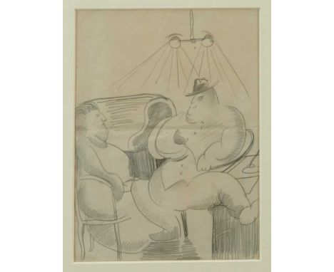 *John Northcote Nash (1893-1977) pencil sketch - two figures, entitled "Mr & Mrs Hickman considering piano transport", 1921, 