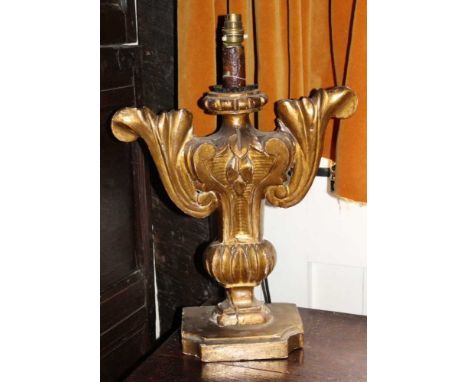 18th/19th century Italian giltwood candlestick, converted into a lamp, 50cm highProvenance: The Robert Barley Collection