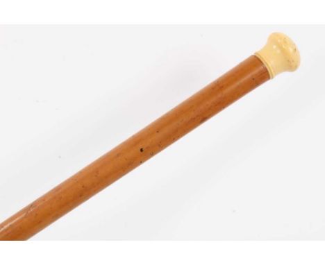 Early 20th century “Doctors” walking stick with Malacca shaft and turned ivory knop, unscrewing to reveal a compartment conta