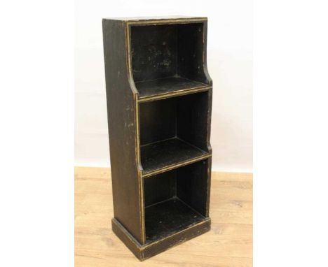 19th century painted ebonised waterfall open bookcase of narrow proportions, 35.5cm wide x 92cm highCondition report: Sound o